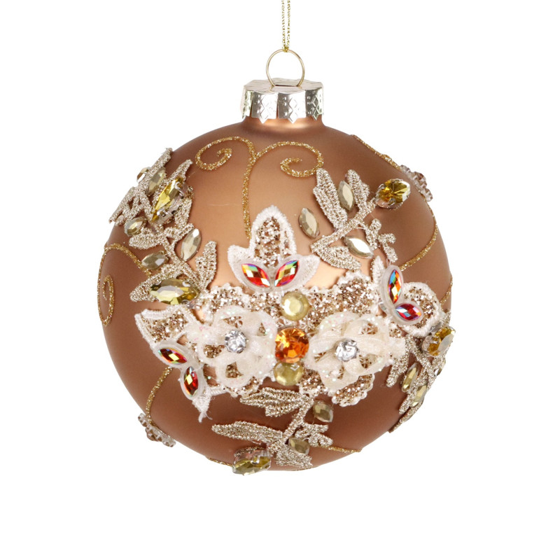 GLSS JEWEL LACE FLOWER BALL COP/GLD 10CM