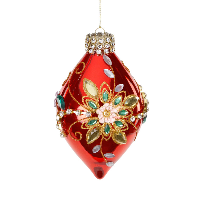GLSS JEWEL 3D FLOWER FIN.ORN RD/GLD 14,5CM