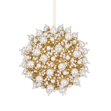 3D BEAD.PEARL BALL WH/CRM/GLD 10CM