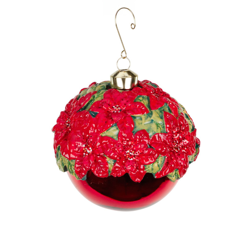 GLSS 3D POINS.FLOWER BALL RD/GRN 12CM