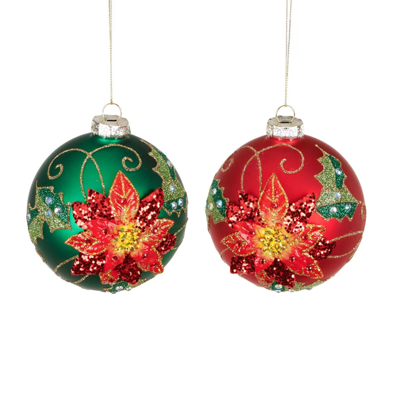 GLSS 3D POINS.FLOWER BALL ASS/2 RD/GRN 10CM