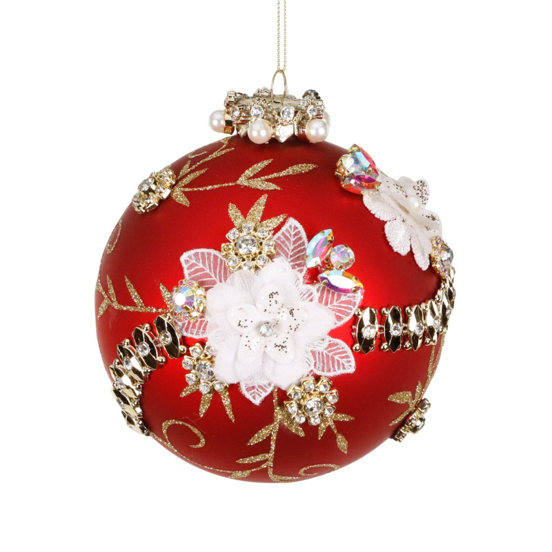 GLSS 3D IR.JEWEL FLOWER BALL RD/WH 12CM