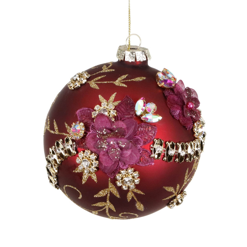 GLSS 3D JEWEL FLOWER BALL BURG/PRPL 12CM