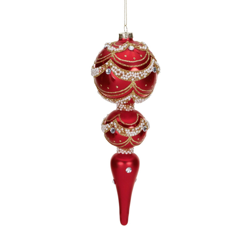 GLSS PEARL SCALLOP FINIAL ORN RD/GLD 23CM