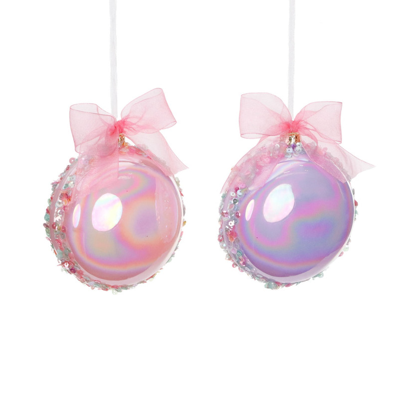 GLSS IR.MACARON W/BOW ORN ASS/2 PNK/PRPL 12,5CM
