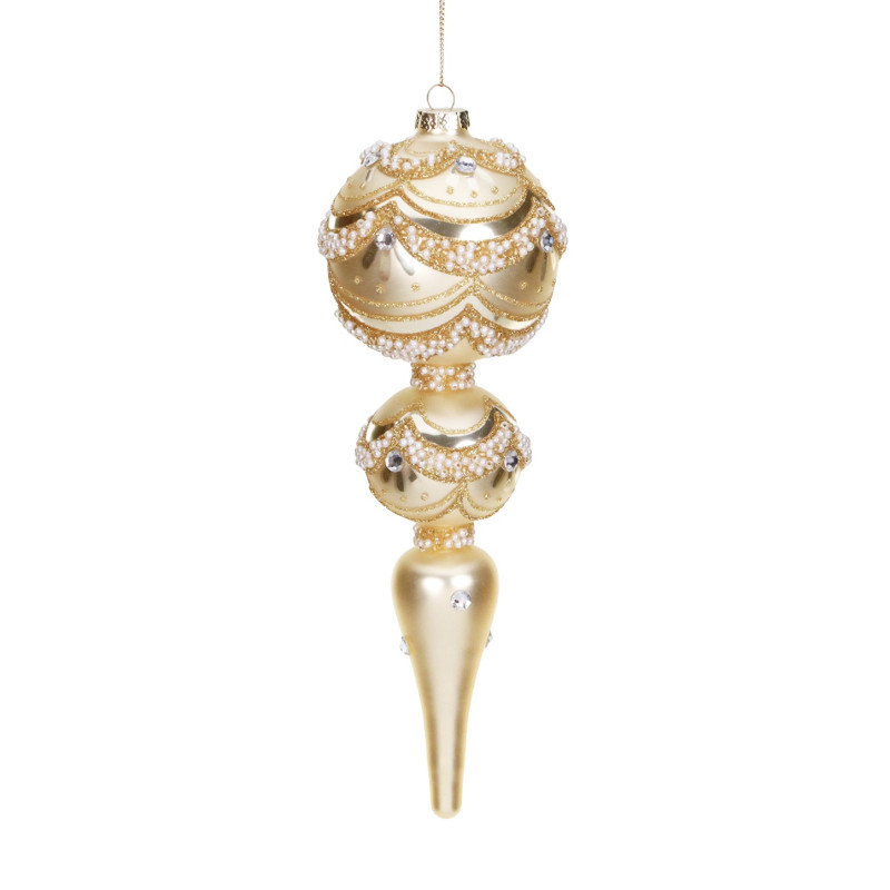 GLSS PEARL SCALLOP FINIAL ORN CRM/GLD 23CM