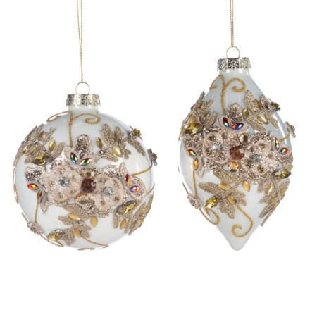 +GLSS 3D JEWEL LACE BALL/FIN.ORN ASS/2 CL/GLD 14CM