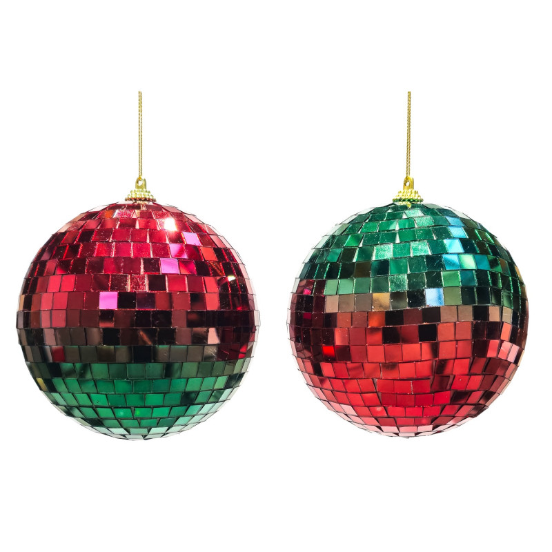 + GRAD.DISCO MIRROR BALL ORN ASS/2 RD/GRN 12,5CM