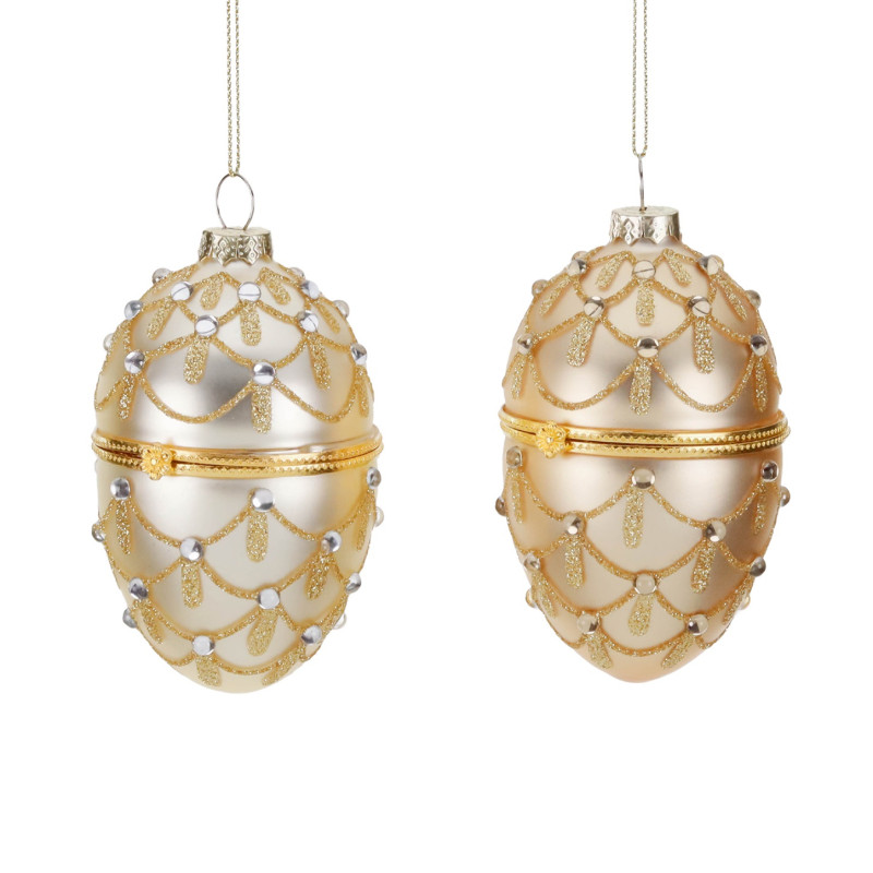 GLSS JEWEL EGG BOX ORN ASS/2 GLD/CHAMP 10CM