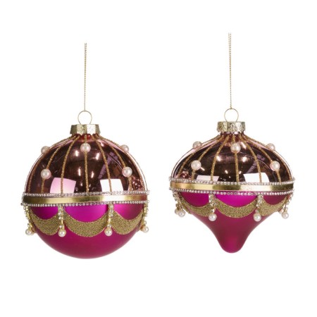 + GLSS PEARL SWAG BALL/ONION ORN ASS/2 PNK 12CM