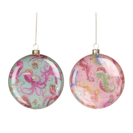 + GLSS XMAS SEA HORSE/OCTOPUS DISC ORN ASS/2 10CM