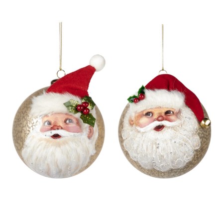 + GLSS/FABR.SANTA HEAD BALL ASS/2 CRM/WH/RD 14CM