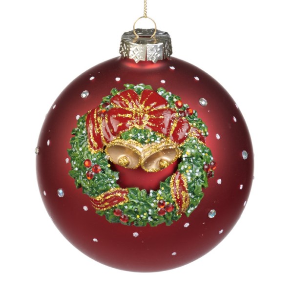 + GLSS 3D XMAS WREATH BALL RD/GRN 12CM