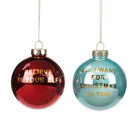 + GLSS XMAS SLOGAN BALL ASS/2 BLU/RD 9CM