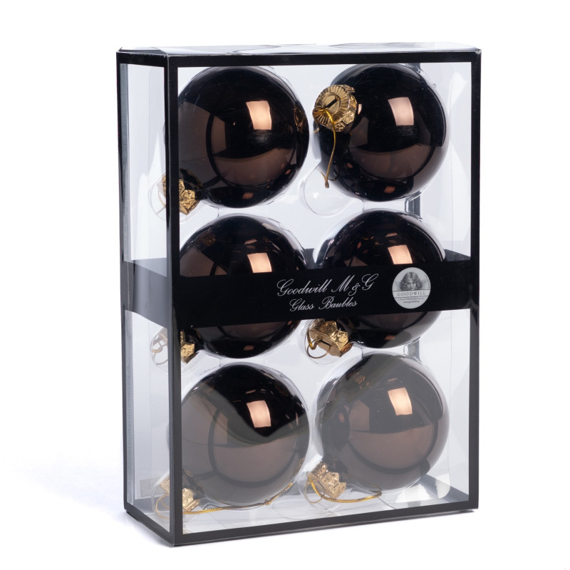 GLSS UNI BALL BOX/6 SHINY DARK BRWN 7CM