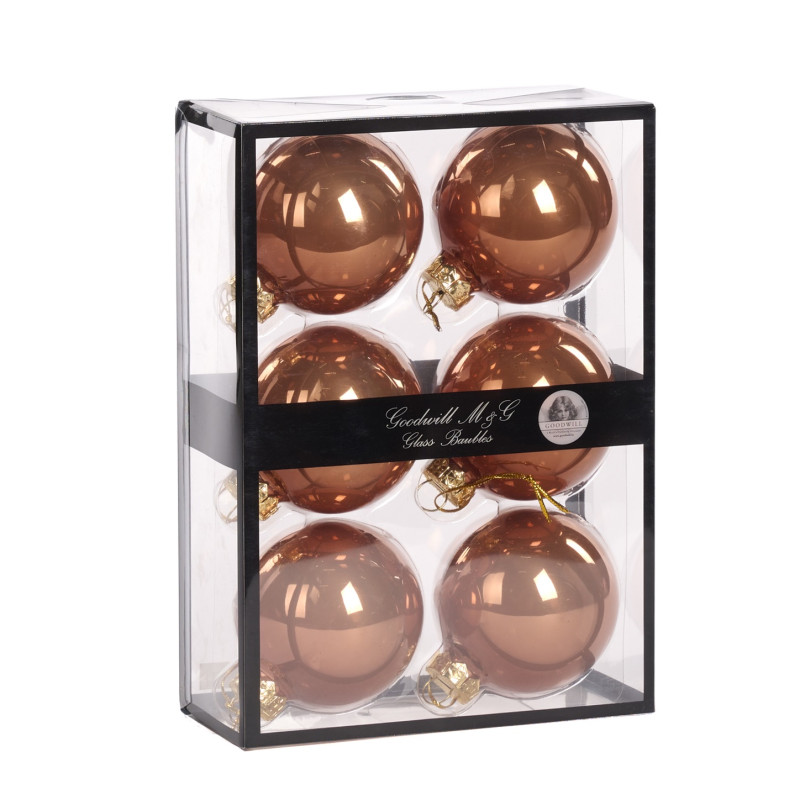 + GLSS UNI BALL BOX/6 OPAQUE CRM/COFFEE 7CM