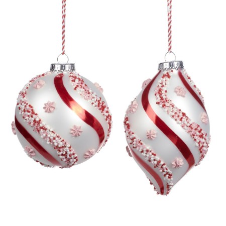+ GLSS SPRINKL.CANDY BALL/FIN.ORN ASS/2 WH/RD 10CM