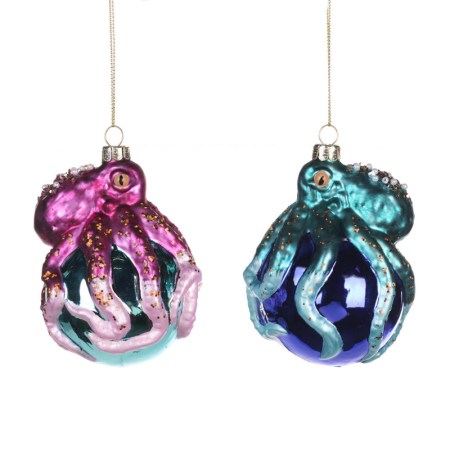 + GLSS OCTOPUS ON BALL ORN ASS/2 BLU/PNK 10,5CM