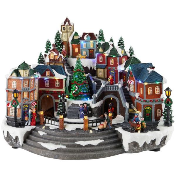Village train and tree animated
