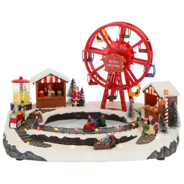 Village with ferris wheel and skaters animated