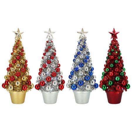 Decorated tinsel tree with led 52,5cm 4 ass