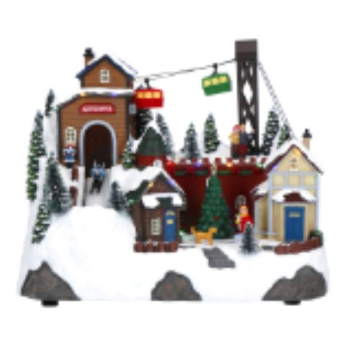 Village with ski slope animated