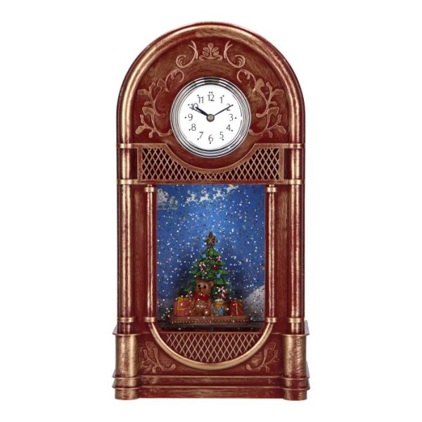 Clock with christmas tree water spinning