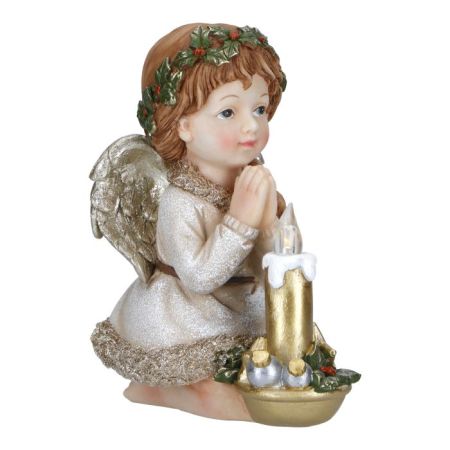 Angel with led candle poly