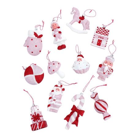 Hanging ornaments gingerbread/pink 12ass