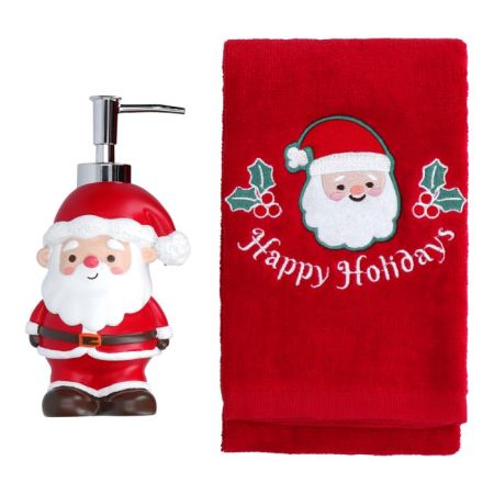 bathroom set with towel and soap dispenser, giftbox