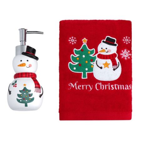 bathroom set with towel and soap dispenser, giftbox
