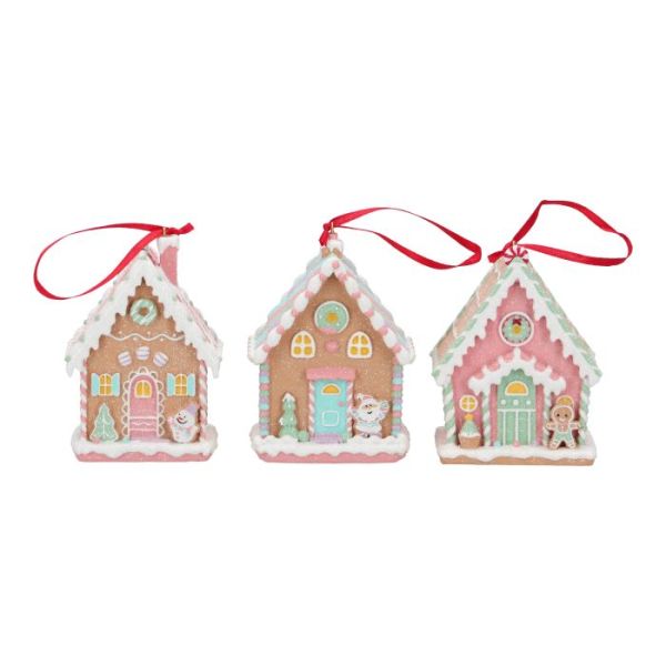 Gingerbread house ornament 3 ass poly