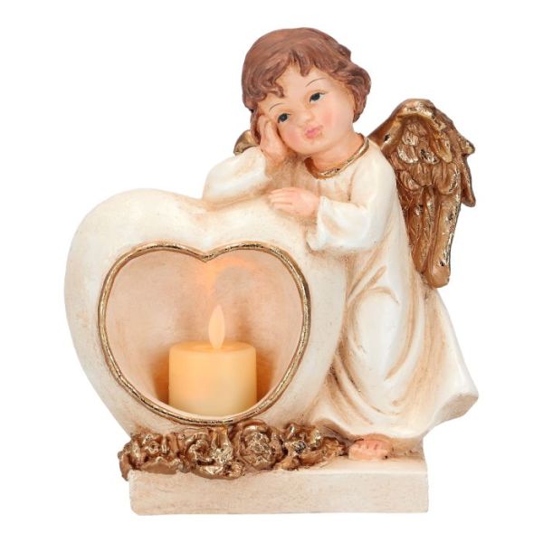 Angel with candle in heart poly