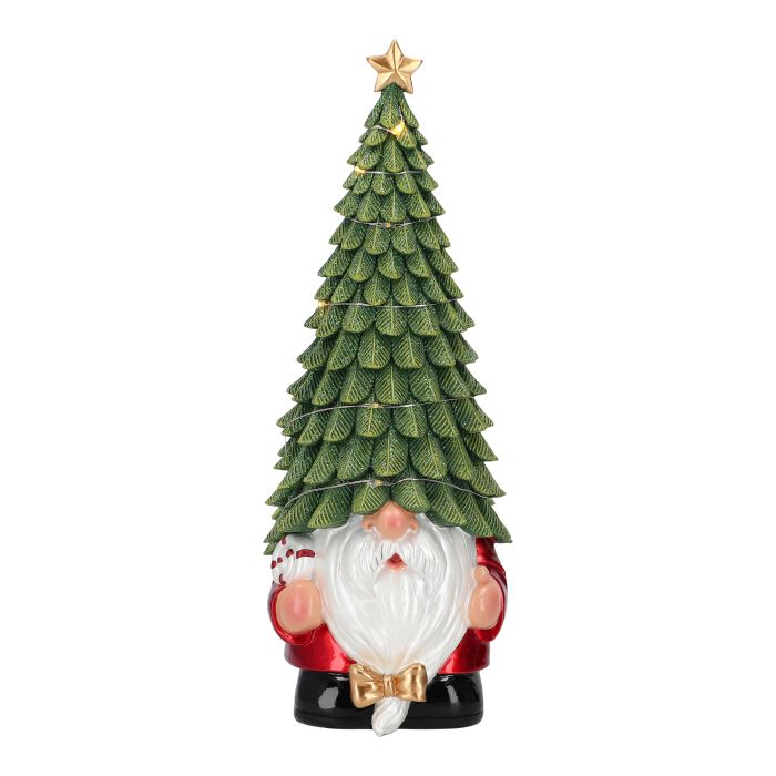 Gnome with led tree on head 29,5cm poly