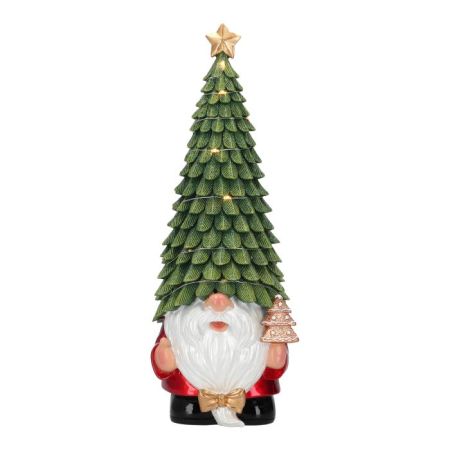 Gnome with led tree on head 34cm poly