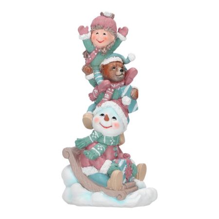 Scenery with kid, snowman and bear poly