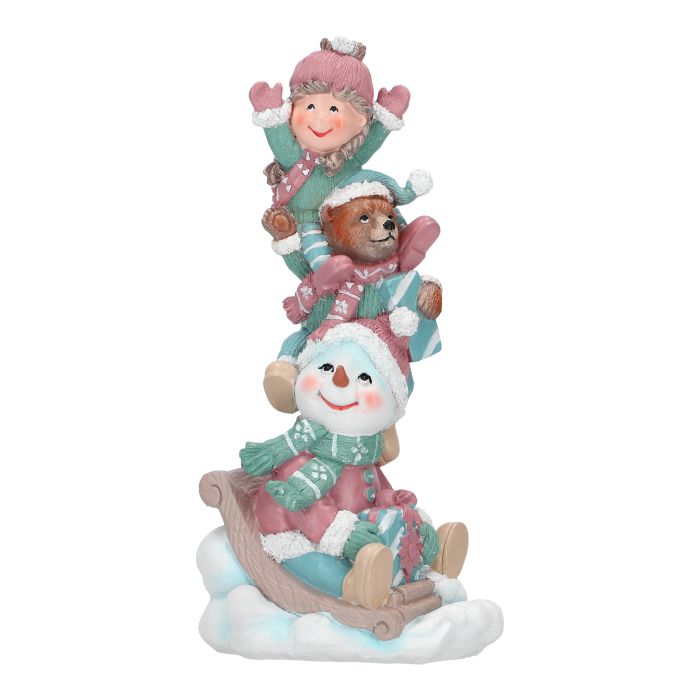 Scenery with kid, snowman and bear poly