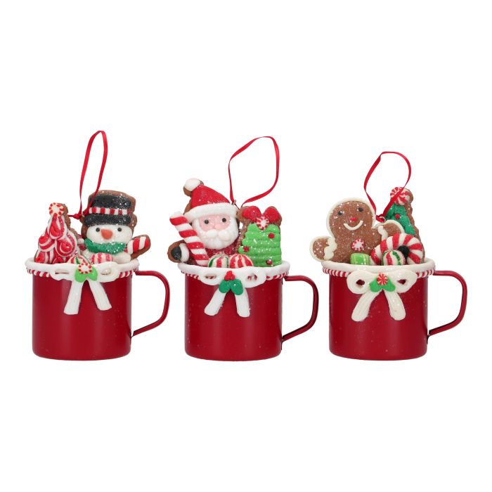 Cup decorated hanging ornament 3ass