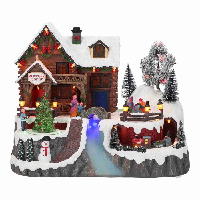 Village scene with tree and train animated