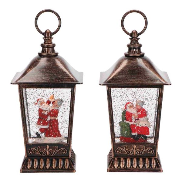 Lantern Santa &amp; Miss Santa water spinning 2ass