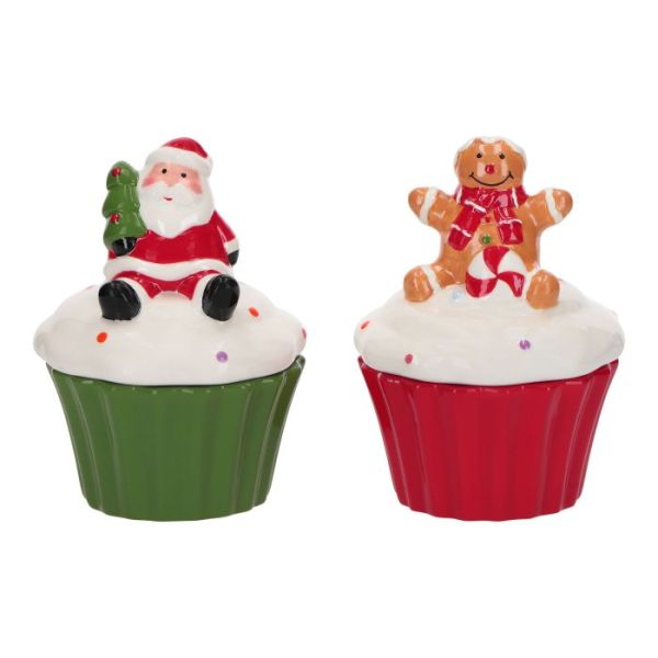 Santa &amp; gingerbread box 2ass ceramic