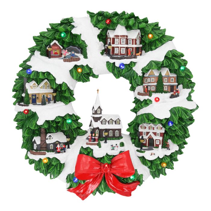 Christmas village wreath with music