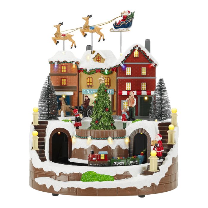 Christmas village with train &amp; deer, animated