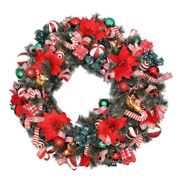 Wreath decorated bear 80cm LED