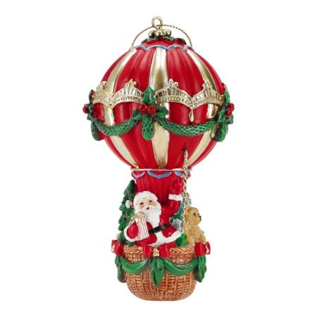 Santa in air balloon ornament poly