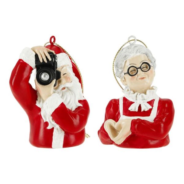Santa & Mrs Santa ornament 2ass poly
