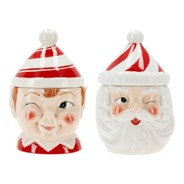 Cookie jar elf & Santa 2ass ceramic
