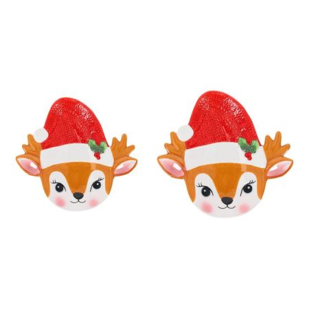 Cute deer plate set of 2 ceramic