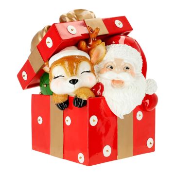 Santa with deer in giftbox - 60cm