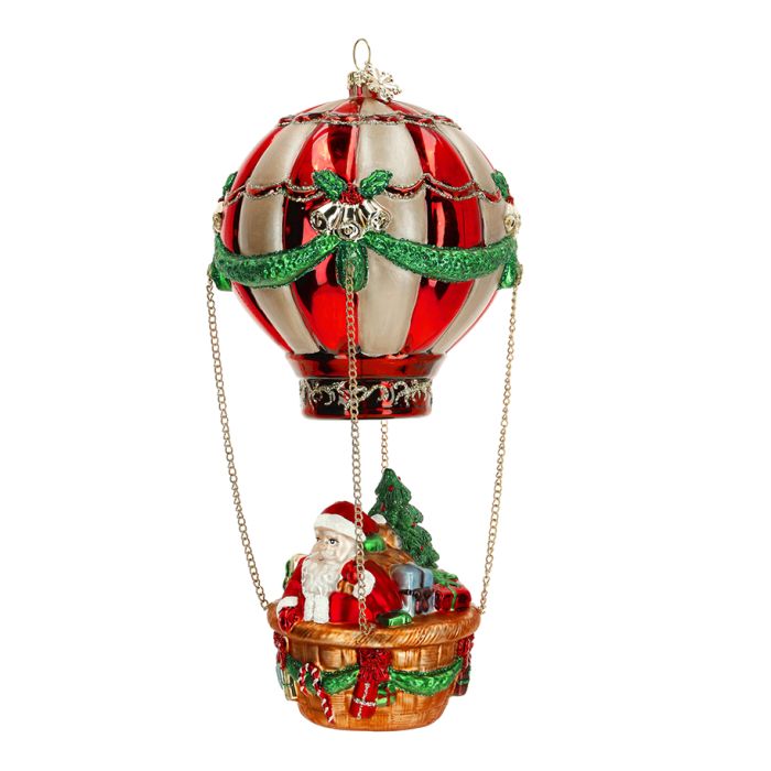 Santa in air balloon hanging ornament